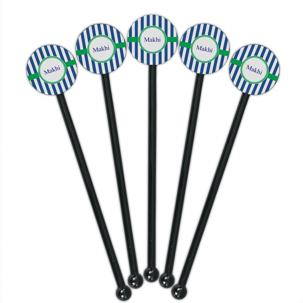 Stripes Black Plastic 5.5" Stir Stick - Round - Fan View