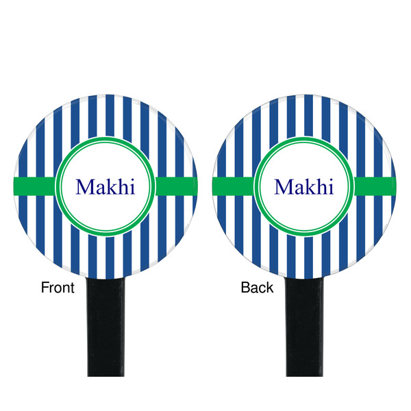 Stripes Black Plastic 7" Stir Stick - Double Sided - Round - Front & Back