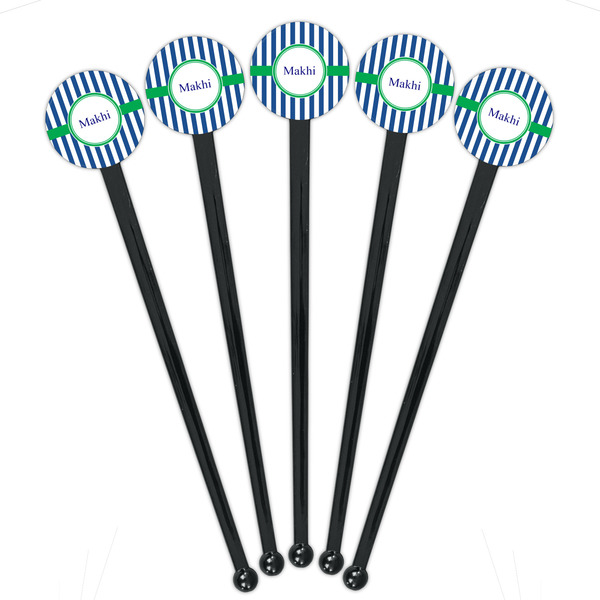 Stripes Black Plastic 7" Stir Stick - Round - Fan View