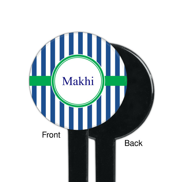 Stripes Black Plastic 7" Stir Stick - Single Sided - Round - Front & Back