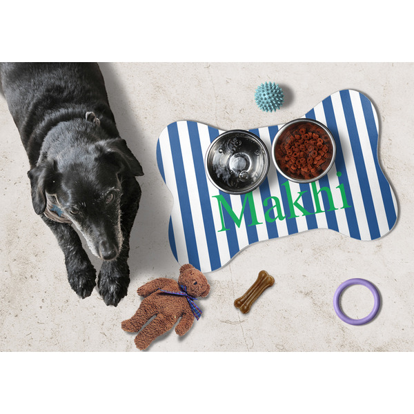 Stripes Bone Shaped Mat w/ Food & Water