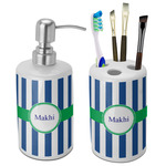 Stripes Ceramic Bathroom Accessories Set (Personalized)