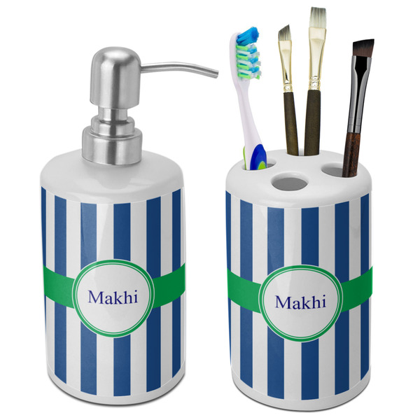 Custom Stripes Ceramic Bathroom Accessories Set (Personalized)