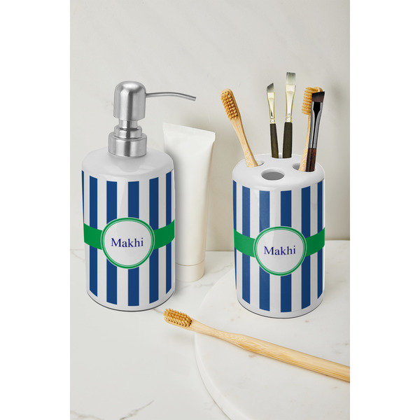 Stripes Ceramic Bathroom Accessories - LIFESTYLE (toothbrush holder & soap dispenser)