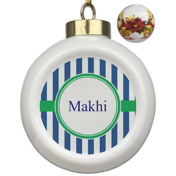 Custom Stripes Ceramic Ball Ornaments - Poinsettia Garland (Personalized)