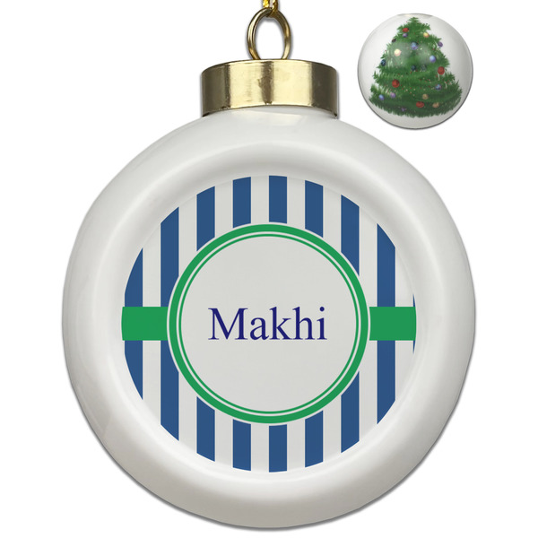 Custom Stripes Ceramic Ball Ornament - Christmas Tree (Personalized)