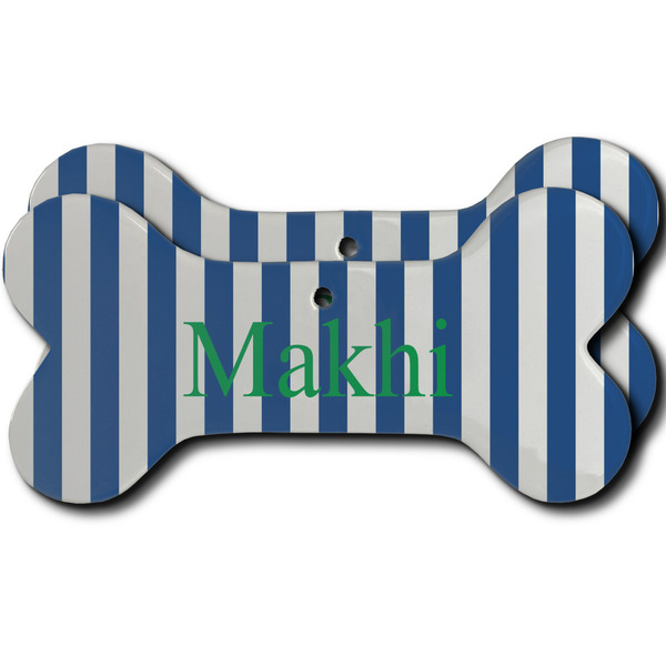 Custom Stripes Ceramic Dog Ornament - Front & Back w/ Name or Text