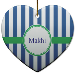 Stripes Heart Ceramic Ornament w/ Name or Text