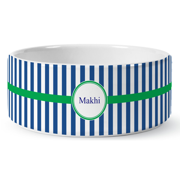 Custom Stripes Ceramic Dog Bowl - Medium (Personalized)
