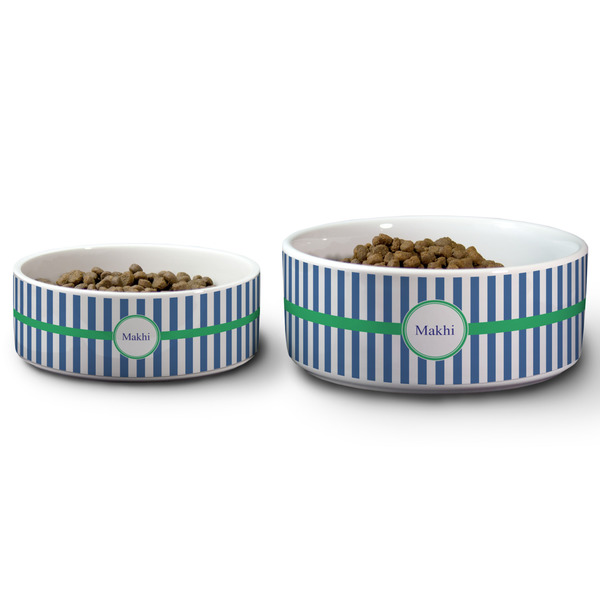 Stripes Ceramic Dog Bowls - Size Comparison