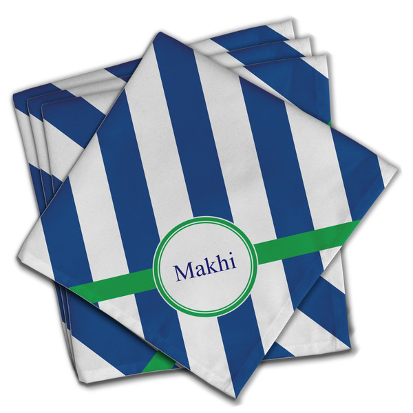 Custom Stripes Cloth Dinner Napkins - Set of 4 w/ Name or Text