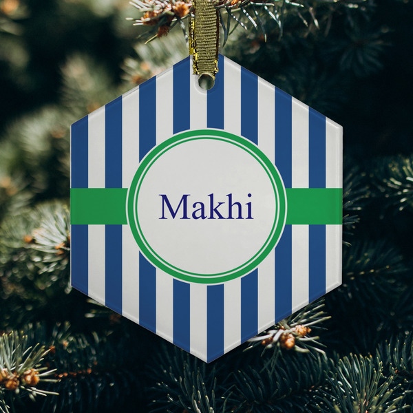 Stripes Frosted Glass Ornament - Hexagon (Lifestyle)