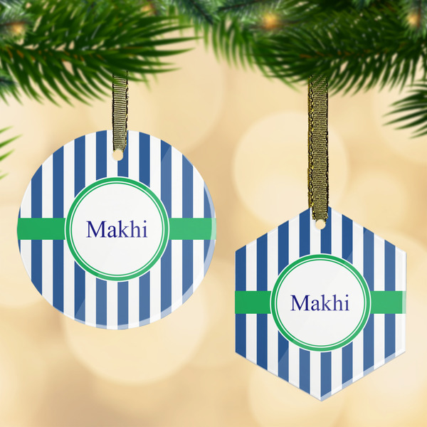 Custom Stripes Flat Glass Ornament w/ Name or Text