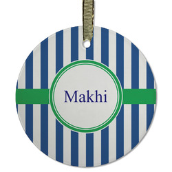 Stripes Flat Glass Ornament - Round w/ Name or Text