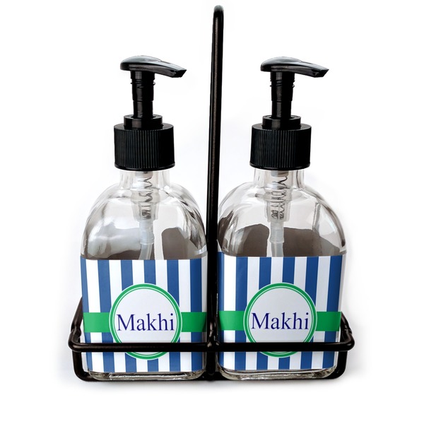 Custom Stripes Glass Soap & Lotion Bottle Set (Personalized)