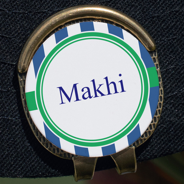 Stripes Golf Ball Marker Hat Clip - Gold - Close Up