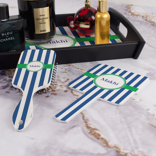 Stripes Hair Brush and Hand Mirror - Bathroom Scene