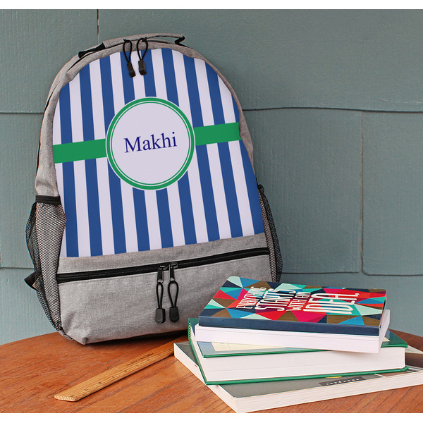 Stripes Large Backpack - Gray - On Desk