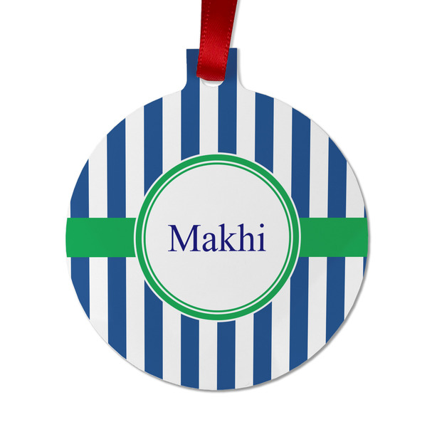 Custom Stripes Metal Ball Ornament - Double Sided w/ Name or Text