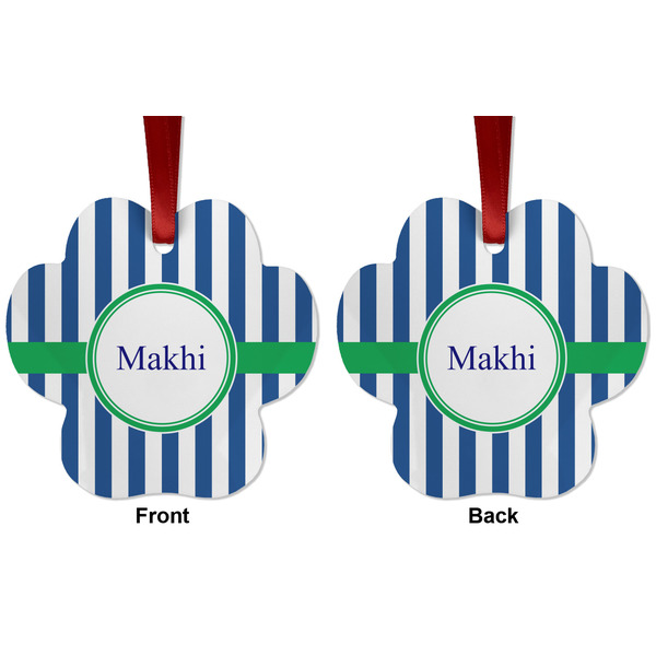 Stripes Metal Paw Ornament - Front and Back