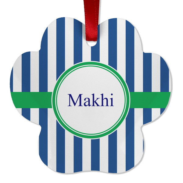 Stripes Metal Paw Ornament - Front