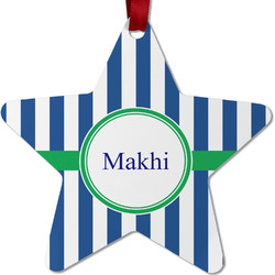 Stripes Metal Star Ornament - Double Sided w/ Name or Text