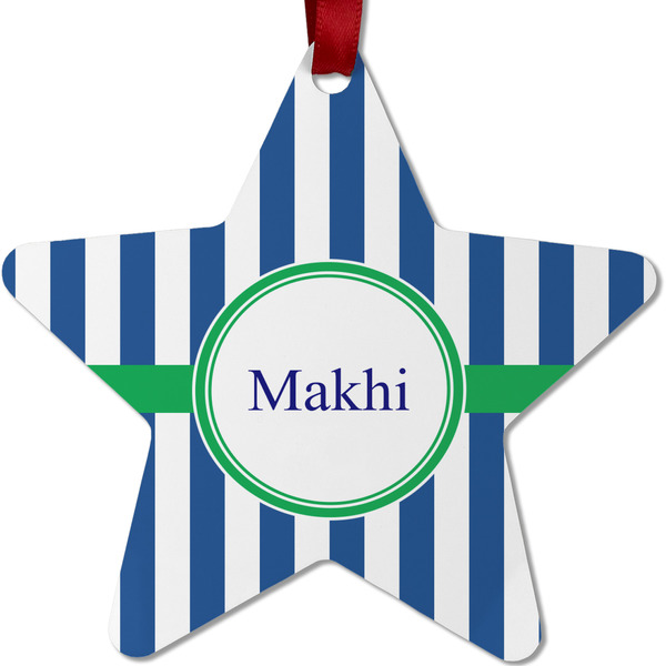 Custom Stripes Metal Star Ornament - Double Sided w/ Name or Text