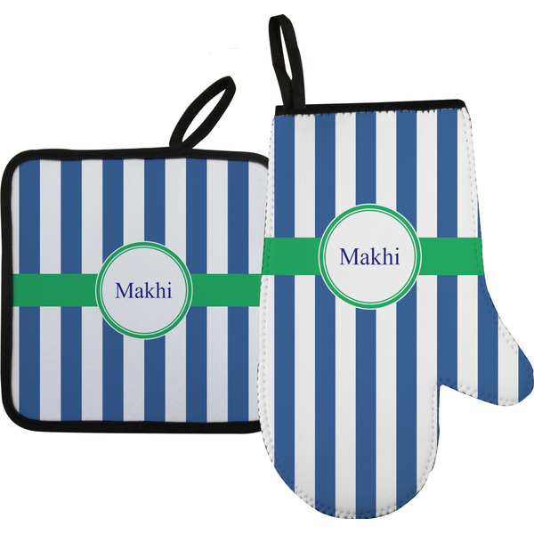 Custom Stripes Oven Mitt & Pot Holder Set w/ Name or Text