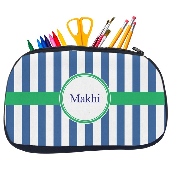 Custom Stripes Neoprene Pencil Case - Medium w/ Name or Text