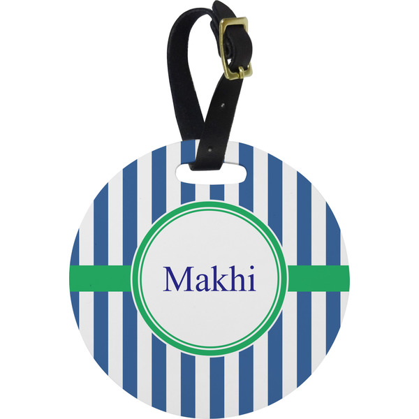 Custom Stripes Plastic Luggage Tag - Round (Personalized)