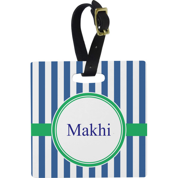 Custom Stripes Plastic Luggage Tag - Square w/ Name or Text