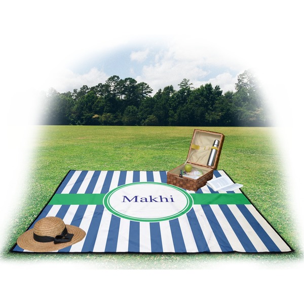 Stripes Picnic Blanket - with Basket Hat and Book - in Use