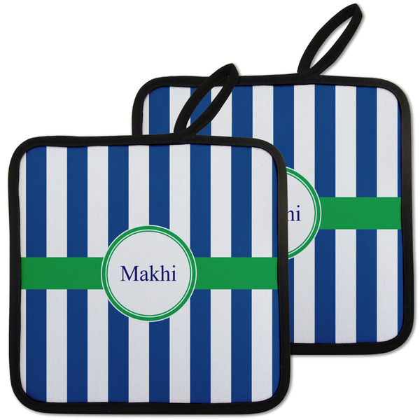 Custom Stripes Pot Holders - Set of 2 w/ Name or Text