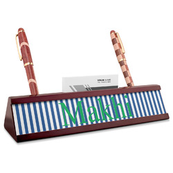 Stripes Red Mahogany Nameplate with Business Card Holder (Personalized)