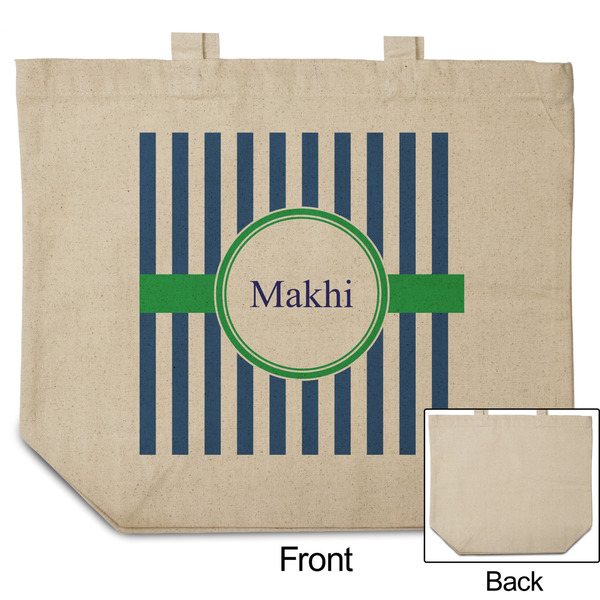 Stripes Reusable Cotton Grocery Bag - Front & Back View
