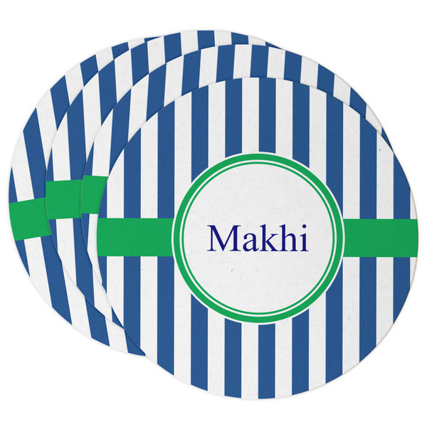 Custom Stripes Round Paper Coasters w/ Name or Text