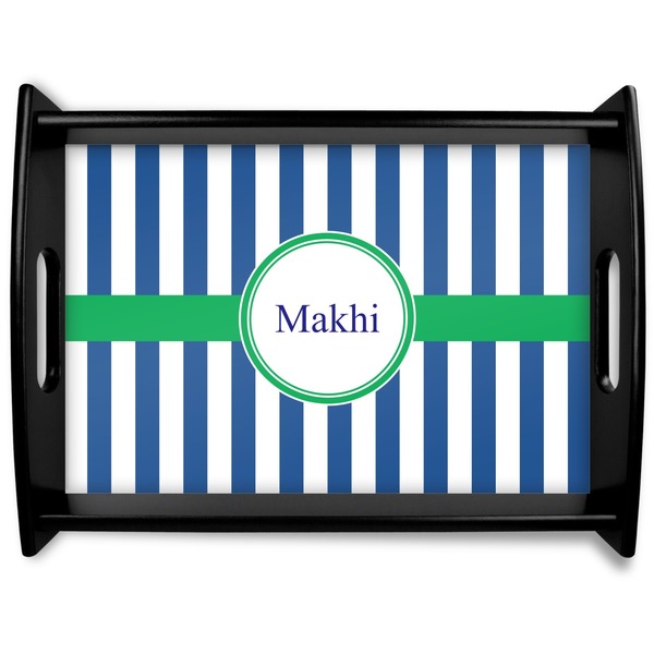 Custom Stripes Black Wooden Tray - Large (Personalized)
