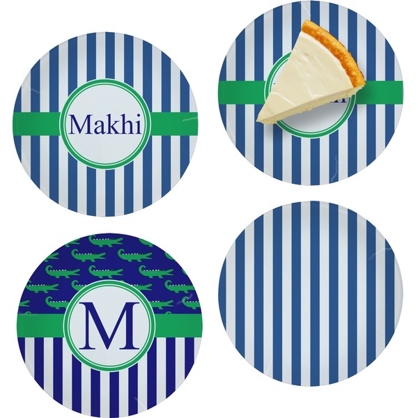 Custom Stripes Set of 4 Glass Appetizer / Dessert Plate 8" (Personalized)