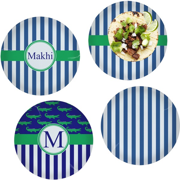 Custom Stripes Set of 4 Glass Lunch / Dinner Plate 10" (Personalized)