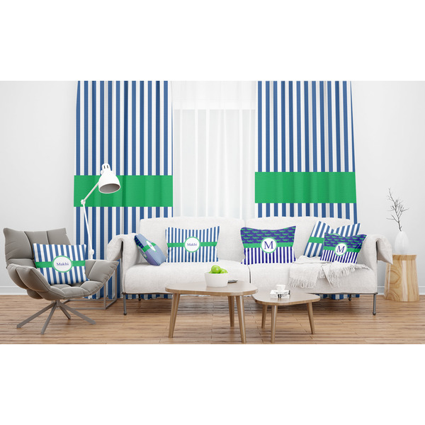 Stripes Sheer and Custom Curtains in Room with Matching Pillows