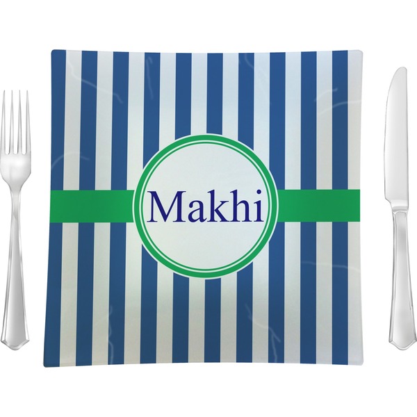 Custom Stripes 9.5" Glass Square Lunch / Dinner Plate- Single or Set of 4 (Personalized)