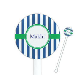 Stripes 5.5" Round Plastic Stir Sticks - White - Single Sided (Personalized)