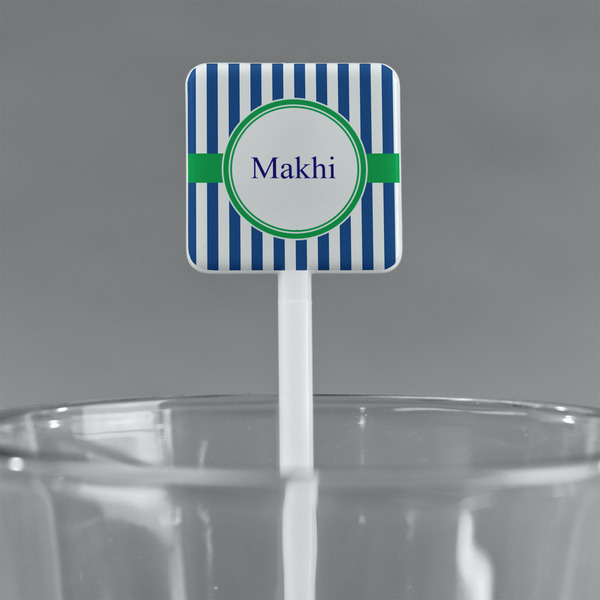 Stripes White Plastic Stir Stick - Square - Main