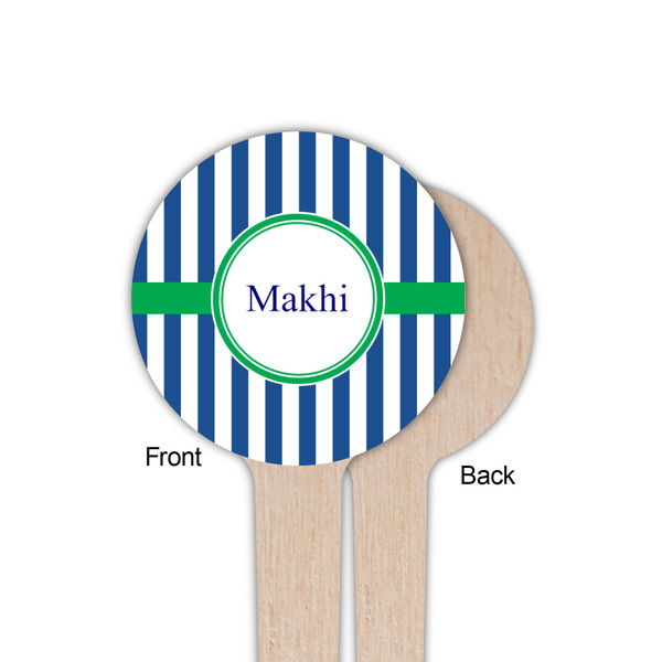 Stripes Wooden 4" Food Pick - Round - Single Sided - Front & Back