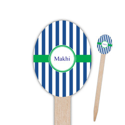 Stripes Oval Wooden Food Picks - Single Sided (Personalized)