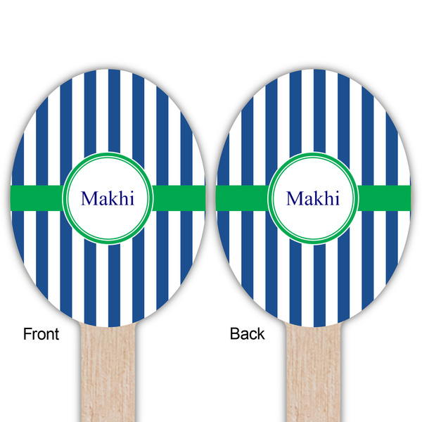 Stripes Wooden Food Pick - Oval - Double Sided - Front & Back