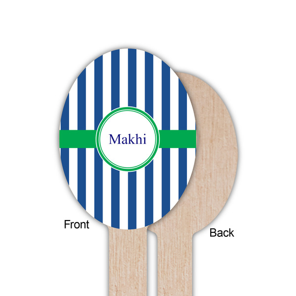 Stripes Wooden Food Pick - Oval - Single Sided - Front & Back