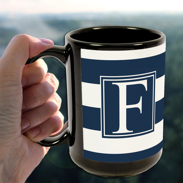 Horizontal Stripe 15oz. Black Mug - LIFESTYLE