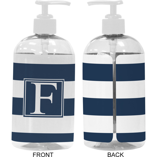 Horizontal Stripe 16 oz Plastic Liquid Dispenser- Approval- White