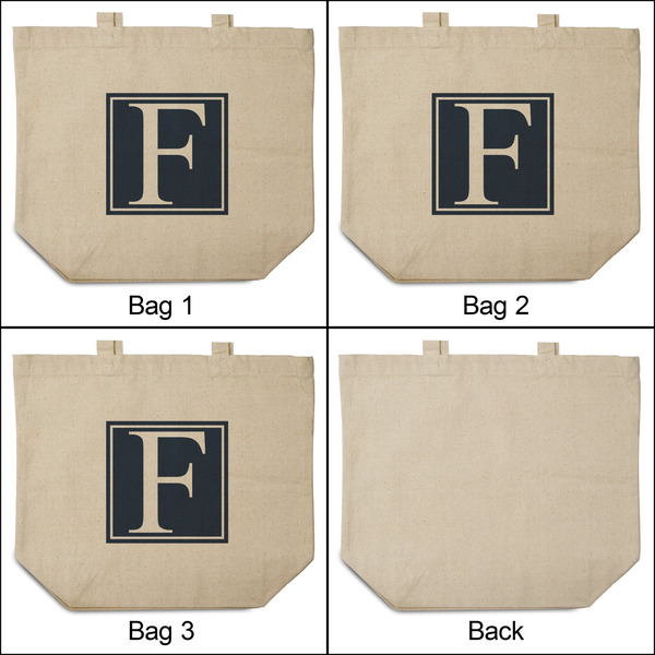 Horizontal Stripe 3 Reusable Cotton Grocery Bags - Front & Back View